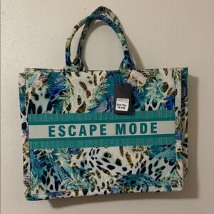 Escape Mode Teal Patterned Tote Bag